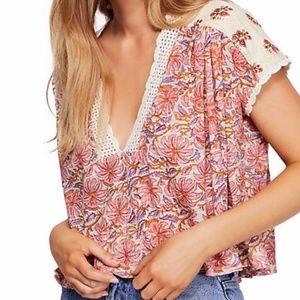 EUC Free People Ivory Leilani Floral Printed Top